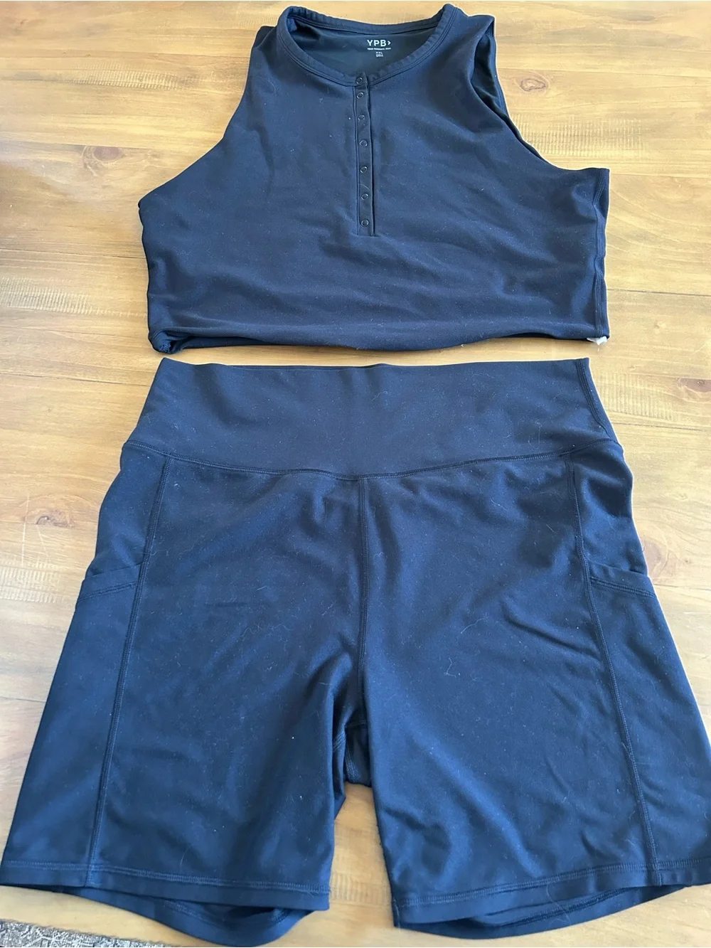 YPB Black Workout Top and Matching Biker Shorts - Picture 1 of 8